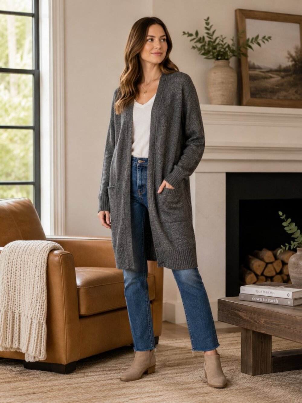 Lucky Brand Open-Front Long Cardigan Sweater Sz Large